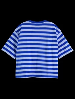 Online Scotch & Soda STRIPED CROPPED T-SHIRT ElectricBlueStripe