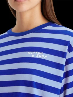 Online Scotch & Soda STRIPED CROPPED T-SHIRT ElectricBlueStripe