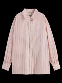 Outlet Scotch & Soda Striped Girlfriend Poplin Shirt ShirtingPink/CharcoalStripe