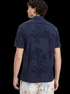 Fashion Scotch & Soda Terry jacquard short sleeve shirt Navyblue