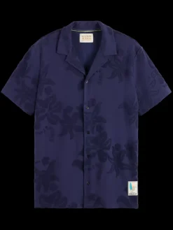 Fashion Scotch & Soda Terry jacquard short sleeve shirt Navyblue