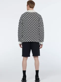 Sale Scotch & Soda Textured jacquard dropped shoulder long sleeve polo ImagineStripeWhite