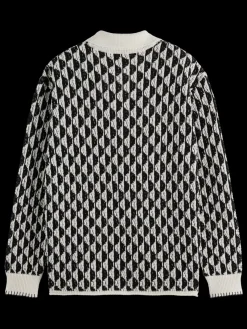Sale Scotch & Soda Textured jacquard dropped shoulder long sleeve polo ImagineStripeWhite