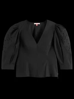 Online Scotch & Soda TOP WITH BRODERIE ANGLAISE SLEEVE EveningBlack