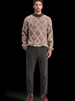 Outlet Scotch & Soda TURTLE NECK JACQUARD EXTRA DROPPED SHOULDER SWEATER BrownMelange