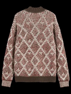 Outlet Scotch & Soda TURTLE NECK JACQUARD EXTRA DROPPED SHOULDER SWEATER BrownMelange