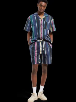 Discount Scotch & Soda Twilt - blanket-striped cotton-twill short BlackMultiStripe
