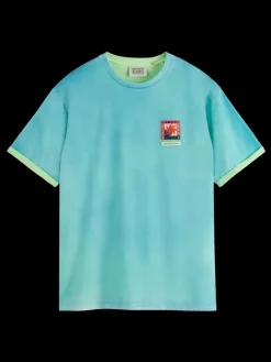 Best Scotch & Soda Two colour sprayed t-shirt WashedNeonBlue