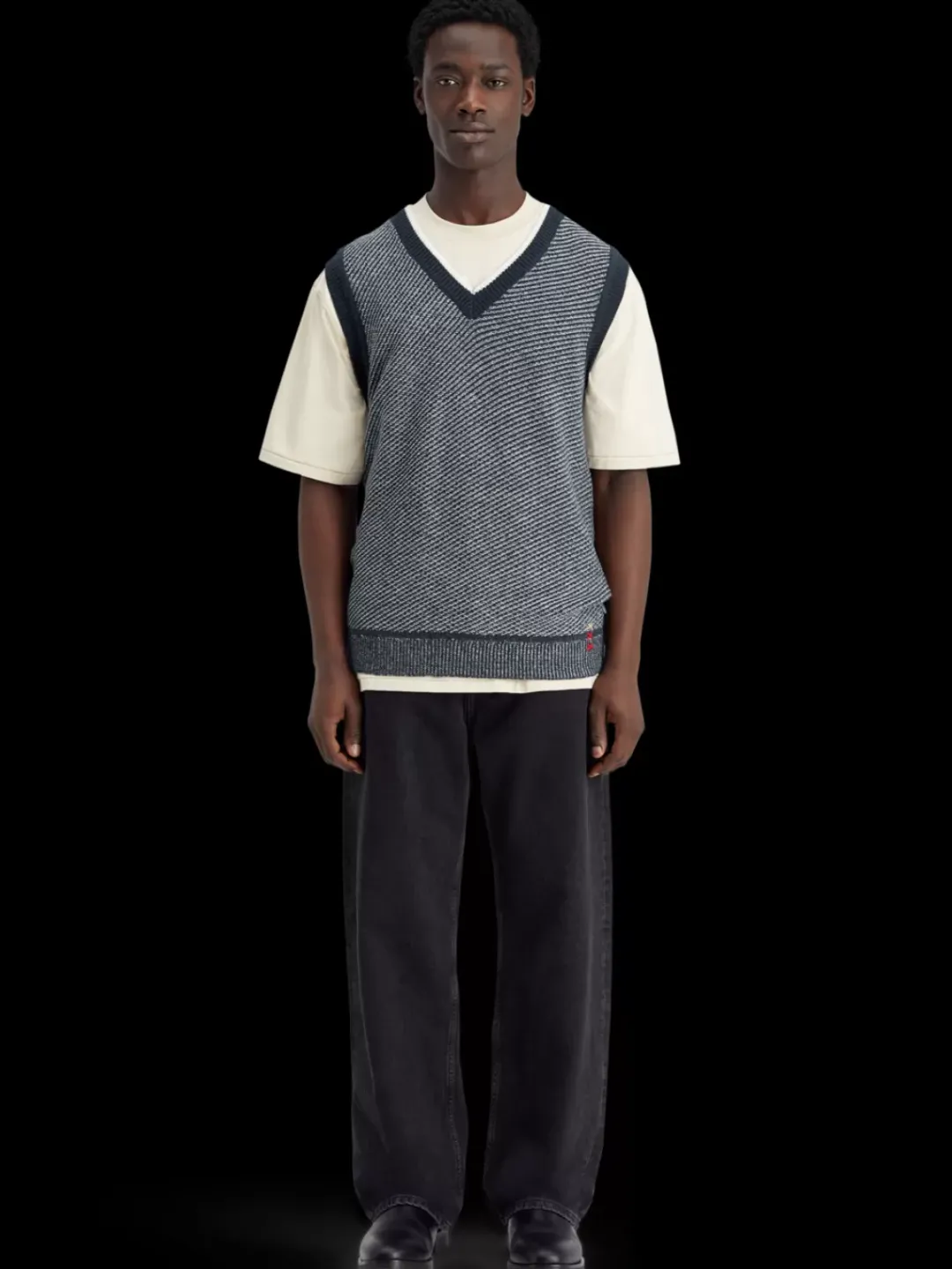 Best Scotch & Soda V-neck vest special stitch NightMelange