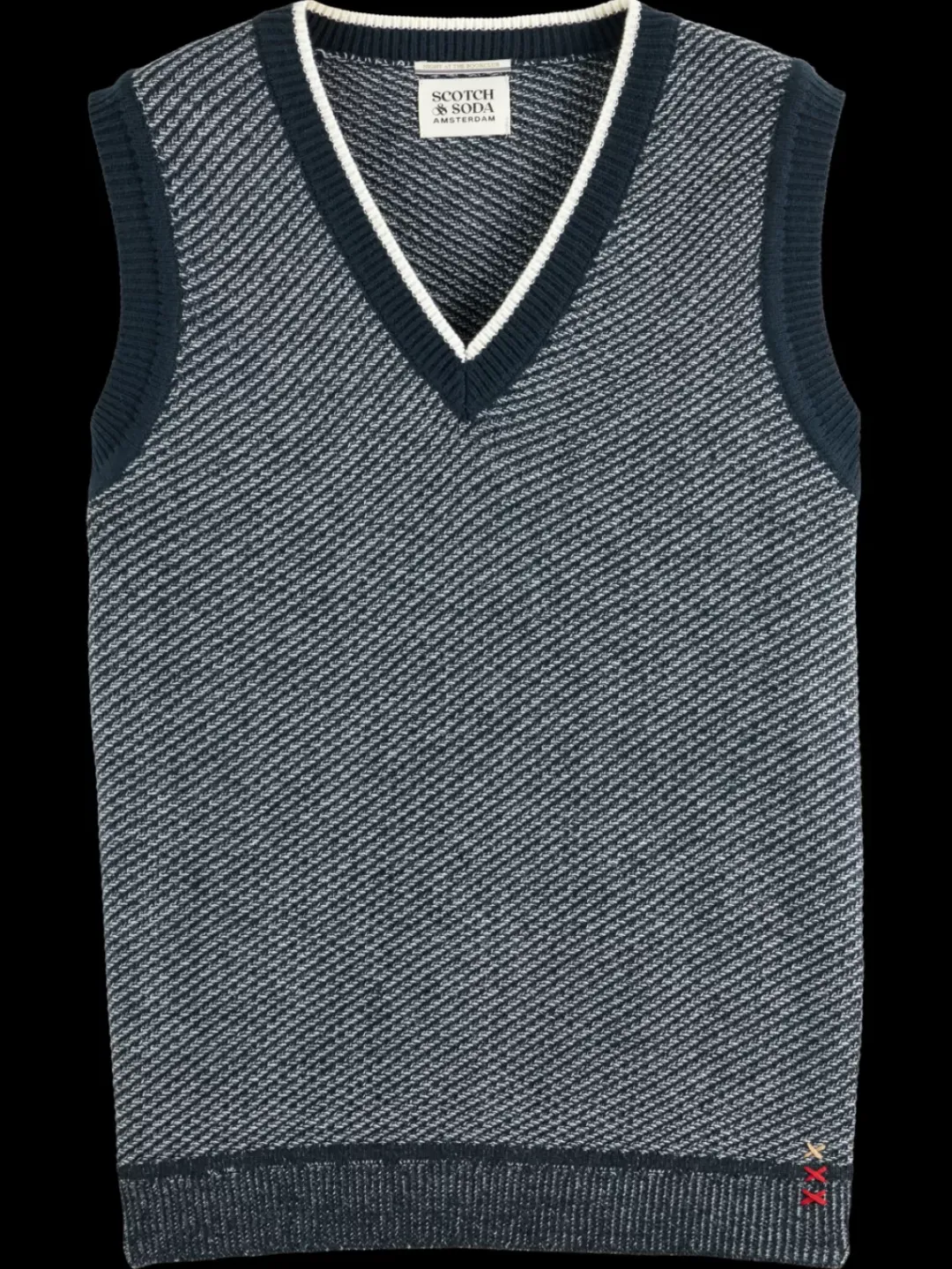 Best Scotch & Soda V-neck vest special stitch NightMelange