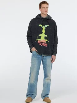 Online Scotch & Soda Washed artwork relaxed fit hoodie Black