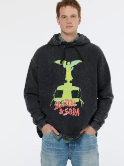 Online Scotch & Soda Washed artwork relaxed fit hoodie Black