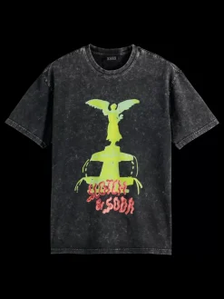 Online Scotch & Soda Washed artwork relaxed fit t-shirt Black