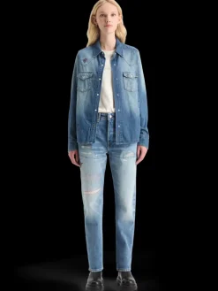 Discount Scotch & Soda WASHED REGULAR FIT DENIM WESTERN SHIRT WITH EMBROIDERIES WashedIndigo