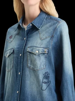 Discount Scotch & Soda WASHED REGULAR FIT DENIM WESTERN SHIRT WITH EMBROIDERIES WashedIndigo