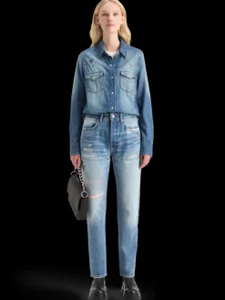Discount Scotch & Soda WASHED REGULAR FIT DENIM WESTERN SHIRT WITH EMBROIDERIES WashedIndigo