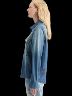 Discount Scotch & Soda WASHED REGULAR FIT DENIM WESTERN SHIRT WITH EMBROIDERIES WashedIndigo