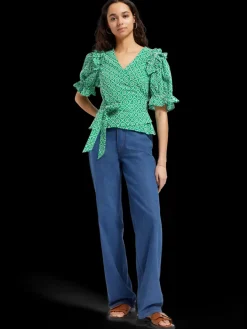 Best Scotch & Soda WRAP TOP WITH BRODERIE ANGLAISE GreenBroderieAnglaise