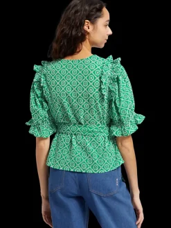 Best Scotch & Soda WRAP TOP WITH BRODERIE ANGLAISE GreenBroderieAnglaise