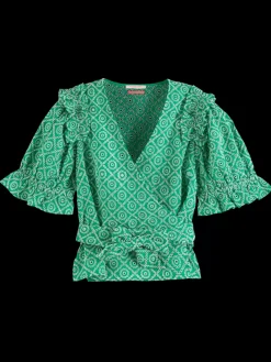 Best Scotch & Soda WRAP TOP WITH BRODERIE ANGLAISE GreenBroderieAnglaise
