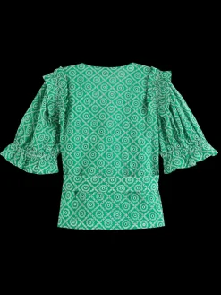 Best Scotch & Soda WRAP TOP WITH BRODERIE ANGLAISE GreenBroderieAnglaise