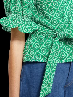 Best Scotch & Soda WRAP TOP WITH BRODERIE ANGLAISE GreenBroderieAnglaise
